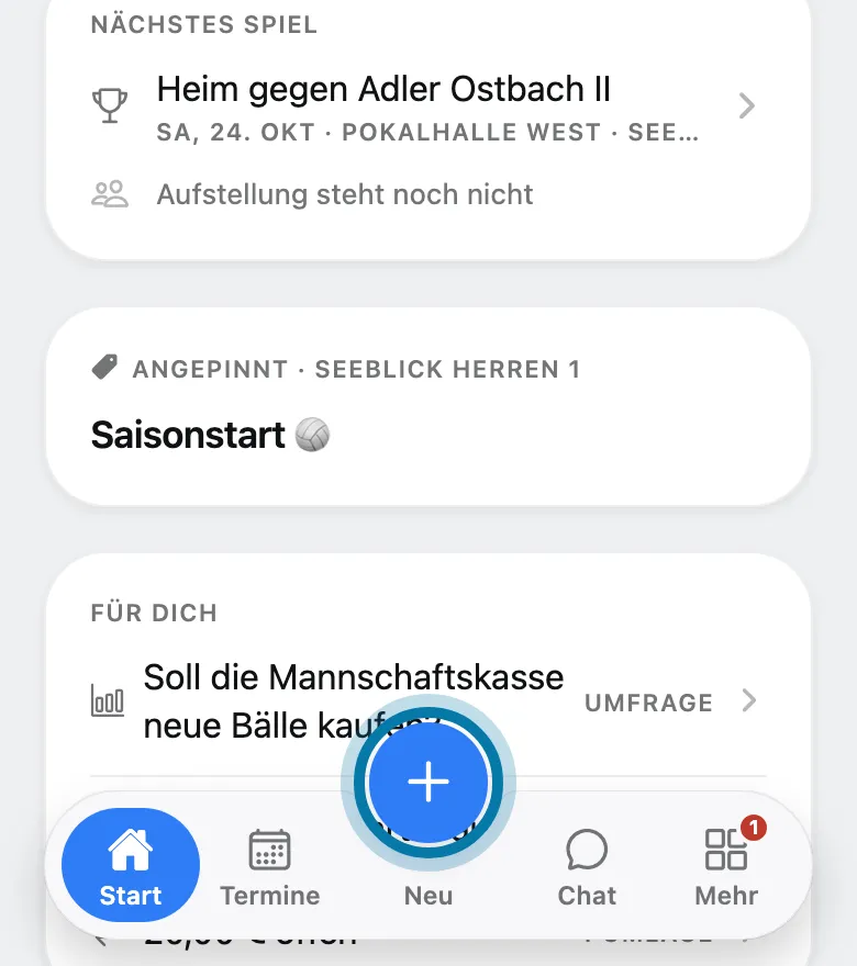 Tippe unten auf das Plus.