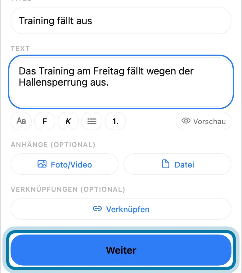 Tippe auf Weiter.