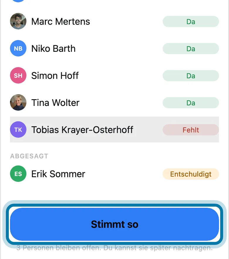 Tippe auf Stimmt so.