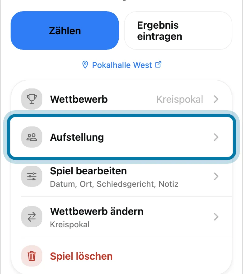Tippe auf Aufstellung.