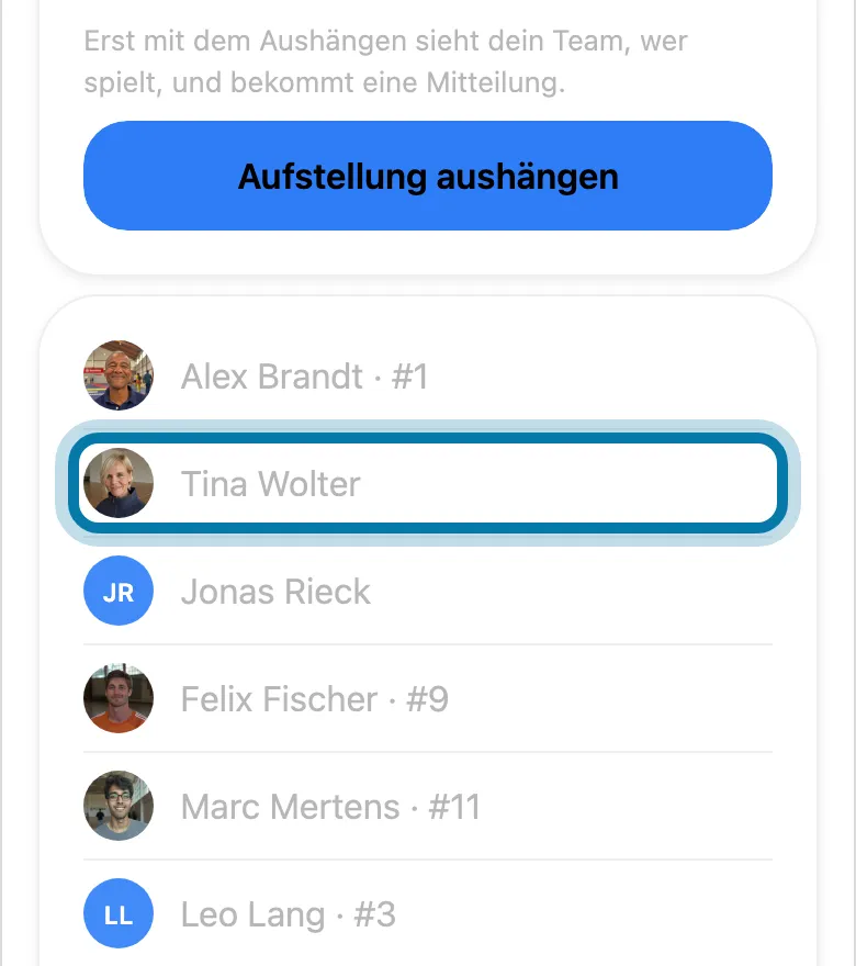 Tippe jede Person an, einmal für Start und zweimal für die Bank.
