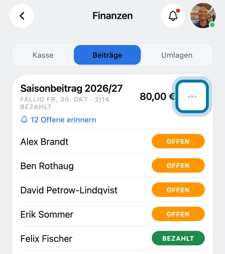 Tippe an der Beitragskarte auf ⋯.