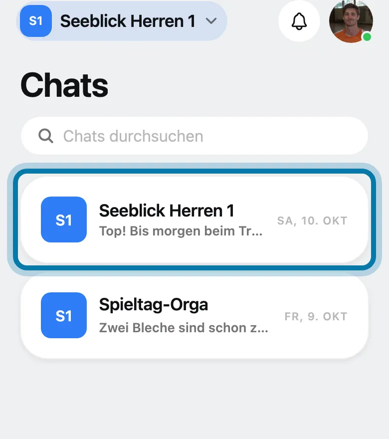 Tippe auf den Chat, in den das Foto soll.