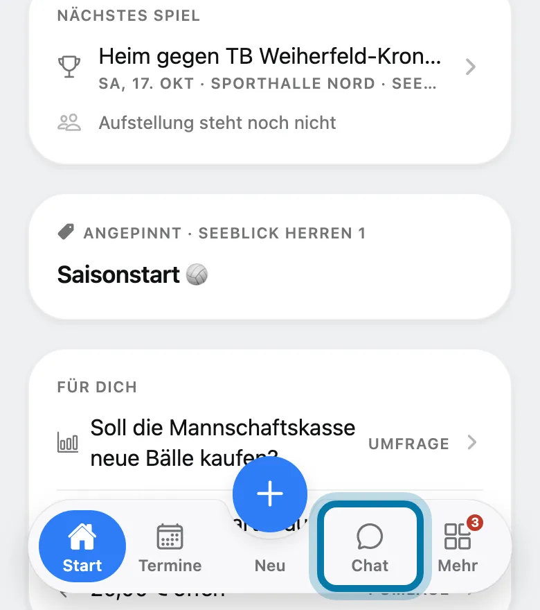 Tippe unten auf Chat.