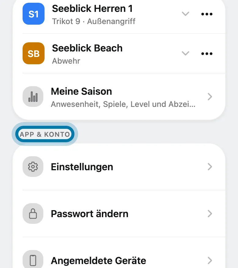 Scrolle nach unten bis App & Konto.