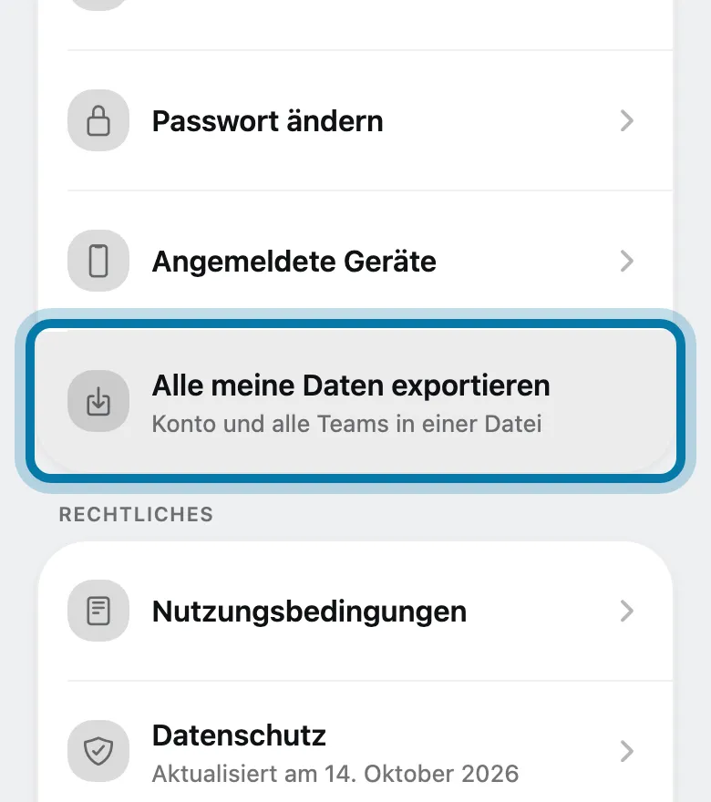 Tippe auf Alle meine Daten exportieren.