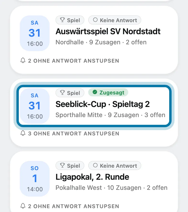Tippe auf den Termin des Spieltags.