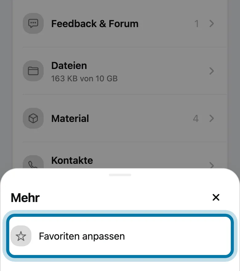 Tippe auf Favoriten anpassen.