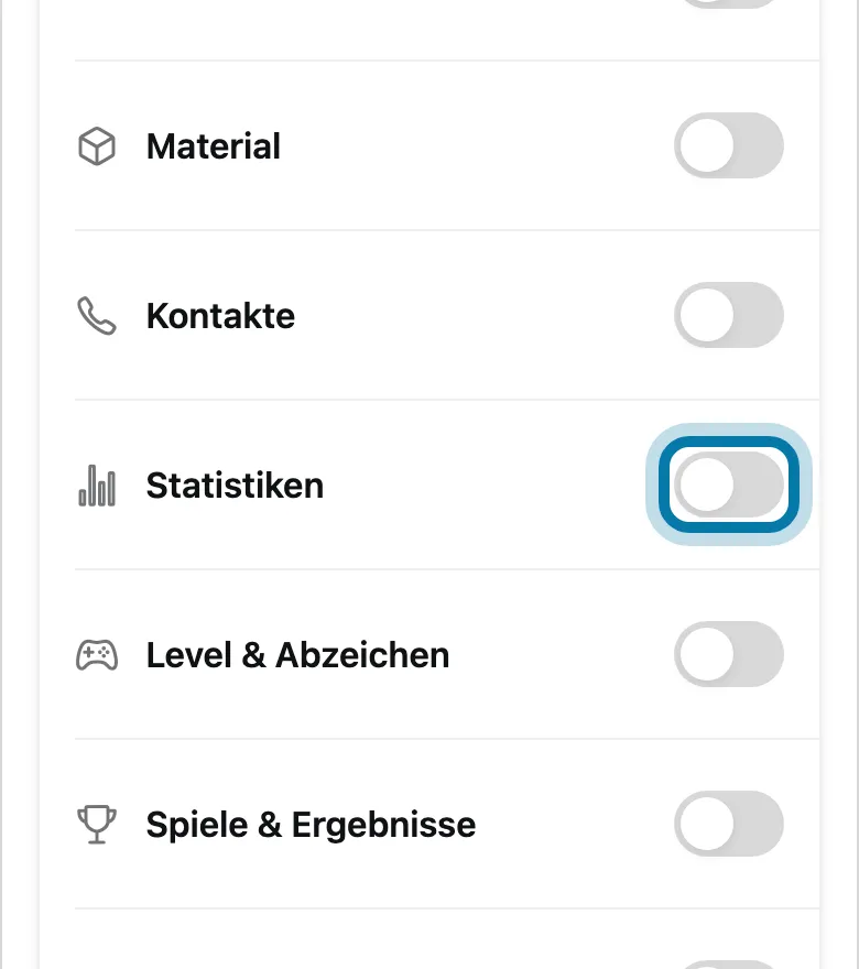 Schalte die Seite ein, etwa Statistiken.