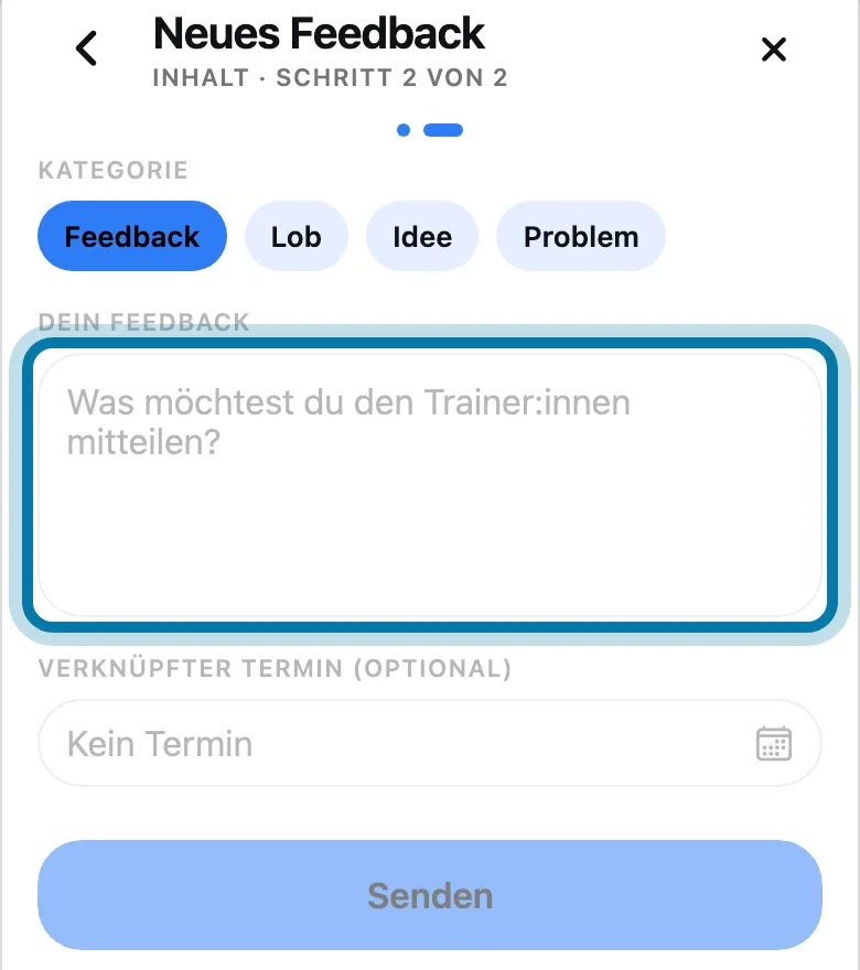 Schreib dein Feedback in das Feld.