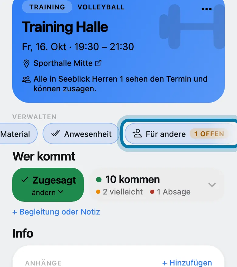 Tippe oben bei Verwalten auf Für andere.