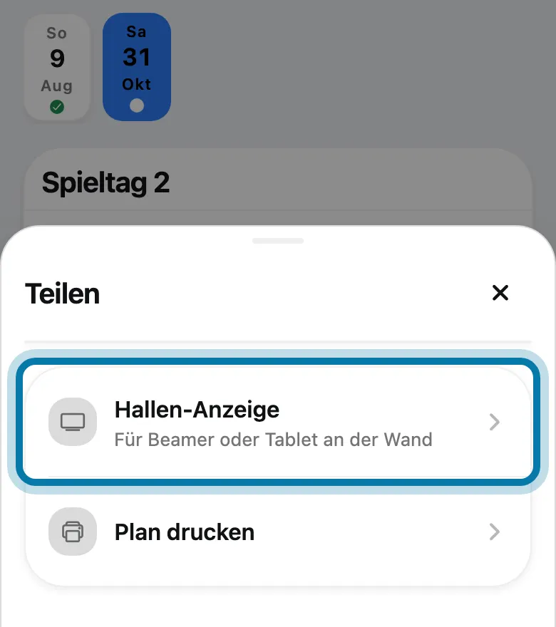 Tippe auf Hallen-Anzeige.