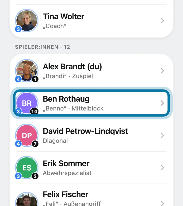 Tippe auf die Person, die das Team übernehmen soll.