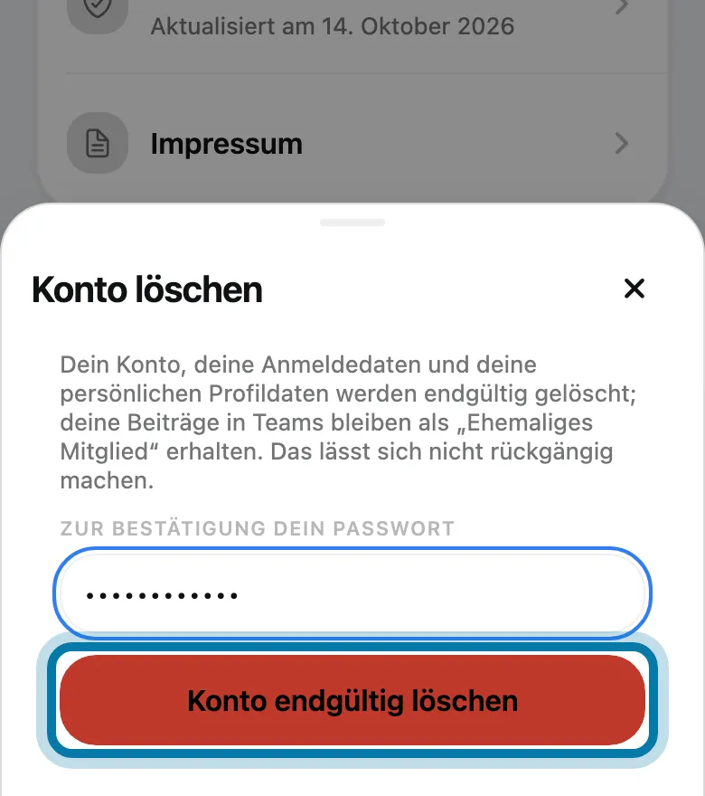 Tippe auf Konto endgültig löschen.