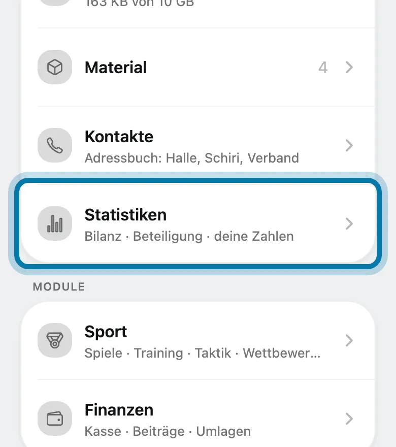 Tippe auf Statistiken.