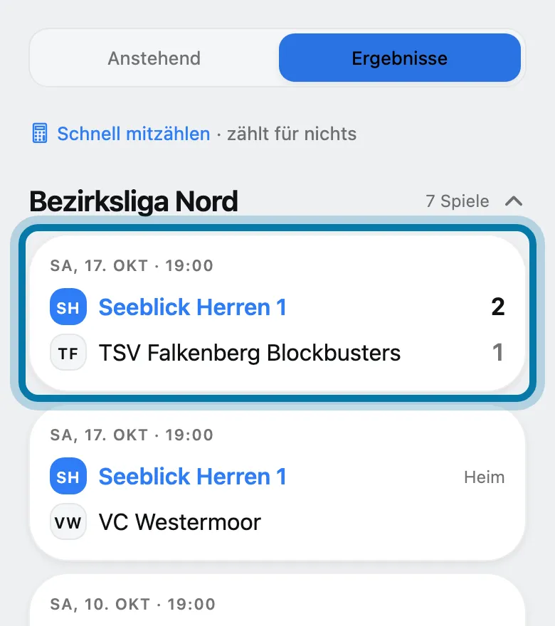 Tippe auf das Spiel.