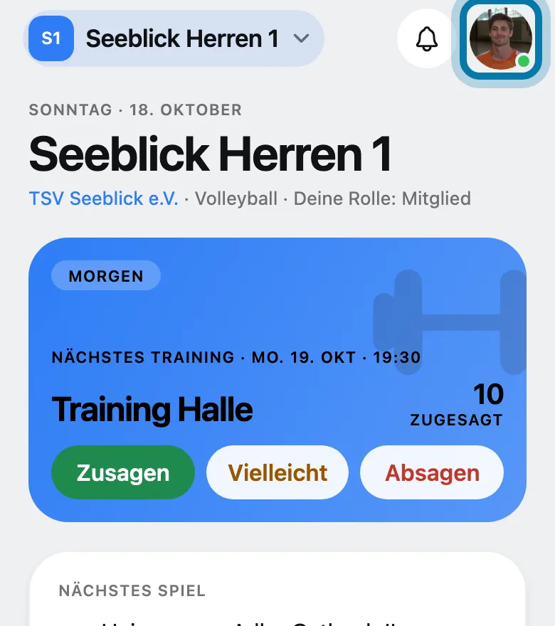 Tippe oben rechts auf dein Profilbild.