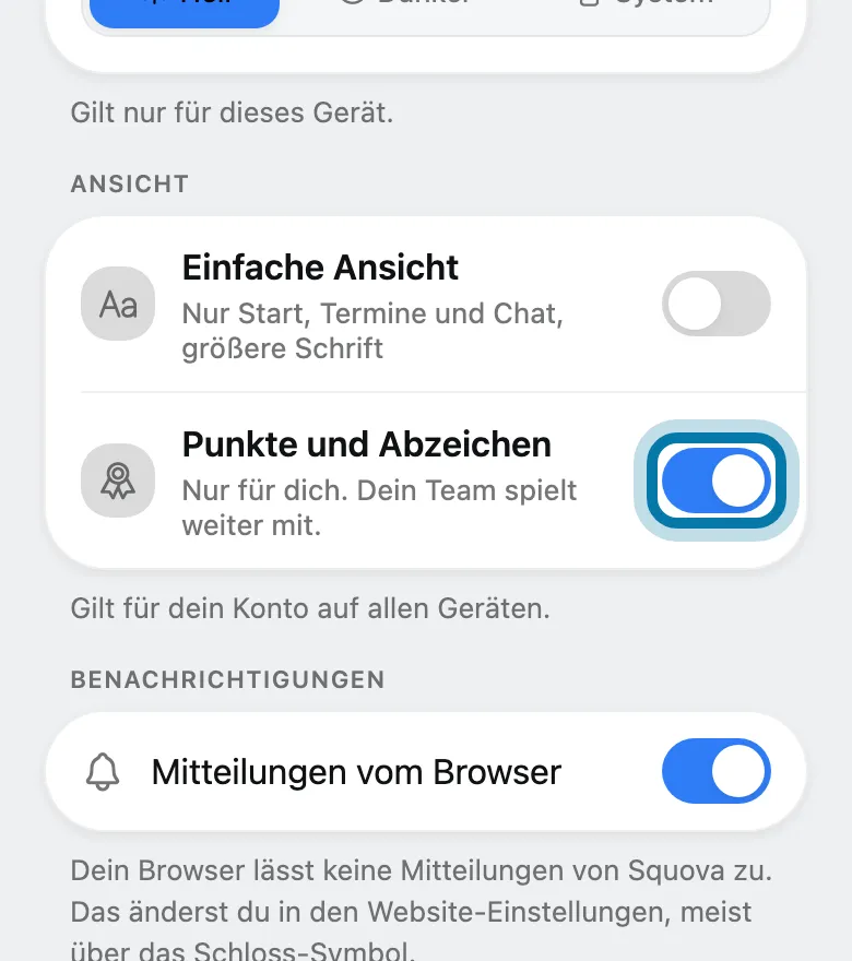 Schalte unter Ansicht den Schalter Punkte und Abzeichen aus.