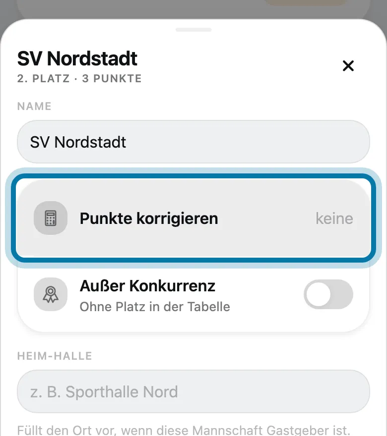 Tippe auf Punkte korrigieren.
