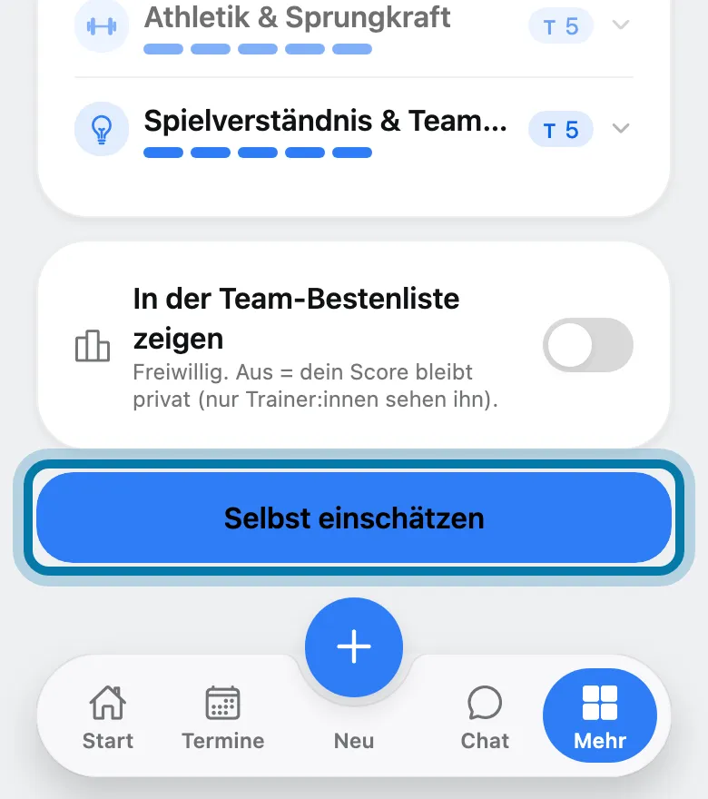 Tippe ganz unten auf Selbst einschätzen.