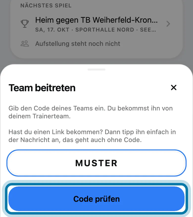 Tippe auf Code prüfen.