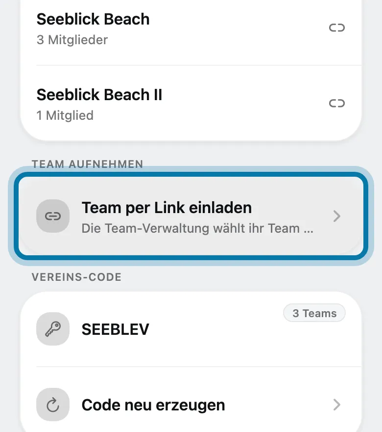 Tippe auf Team per Link einladen und schick den Link an die Verwaltung des Teams.