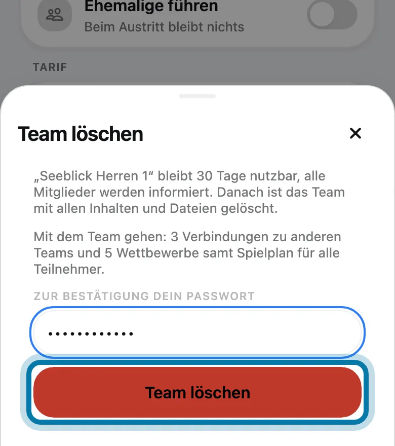 Tippe auf Team löschen.