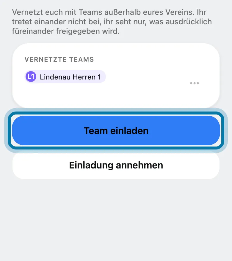 Tippe auf Team einladen und wähle, wie du die Einladung schickst.