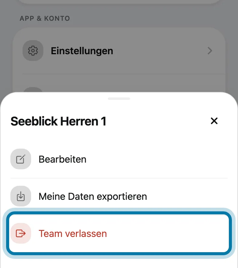 Tippe auf Team verlassen.