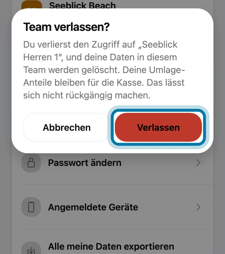 Tippe auf Verlassen.