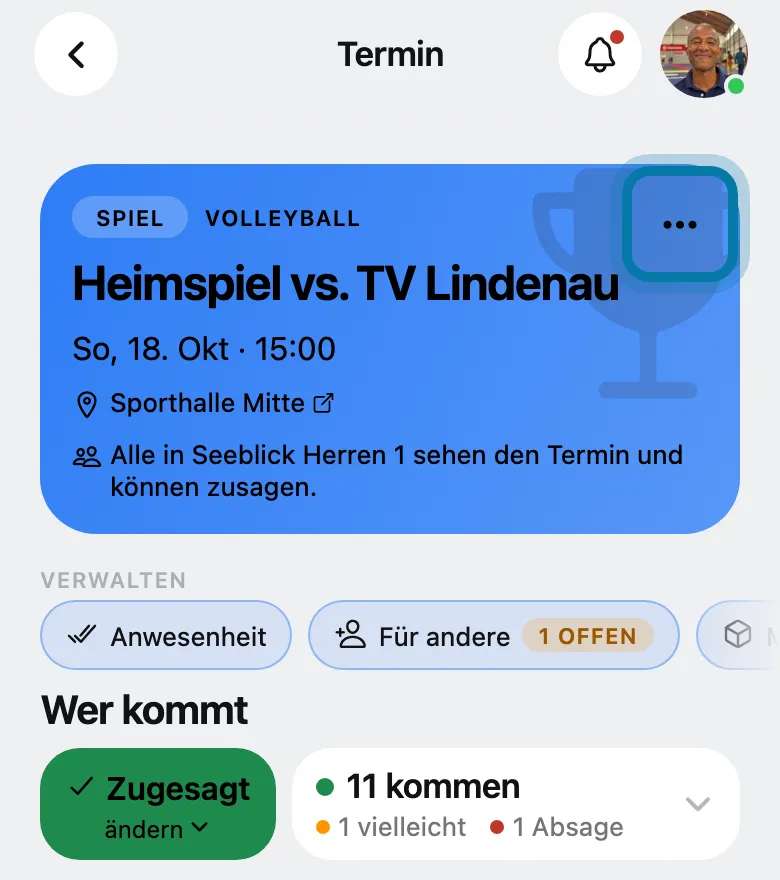 Tippe oben rechts auf ⋯.
