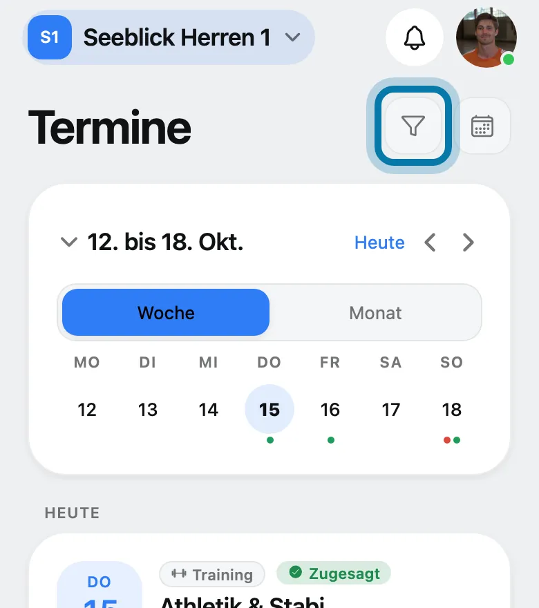 Tippe oben rechts auf den Trichter.
