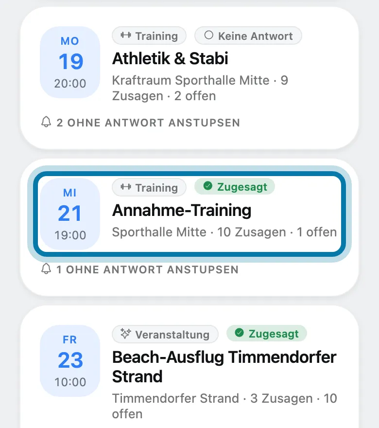 Tippe auf das Training.