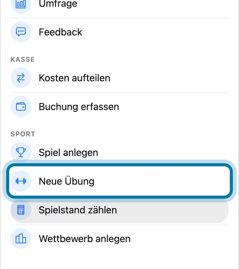 Tippe auf Neue Übung.