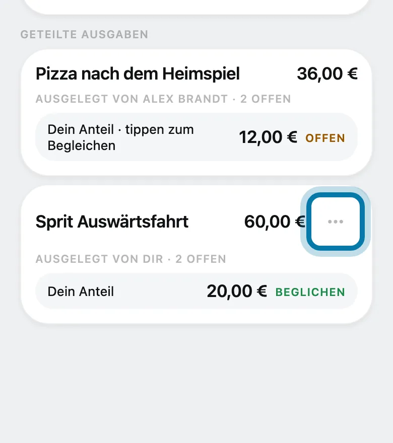 Tippe an der Umlage auf ⋯.
