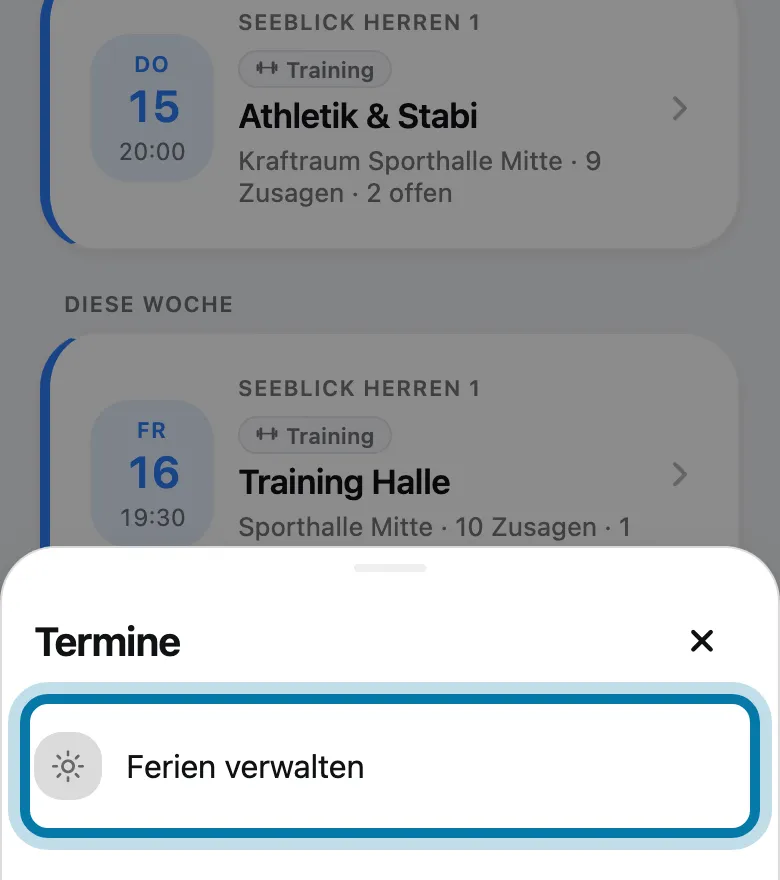 Tippe auf Ferien verwalten.