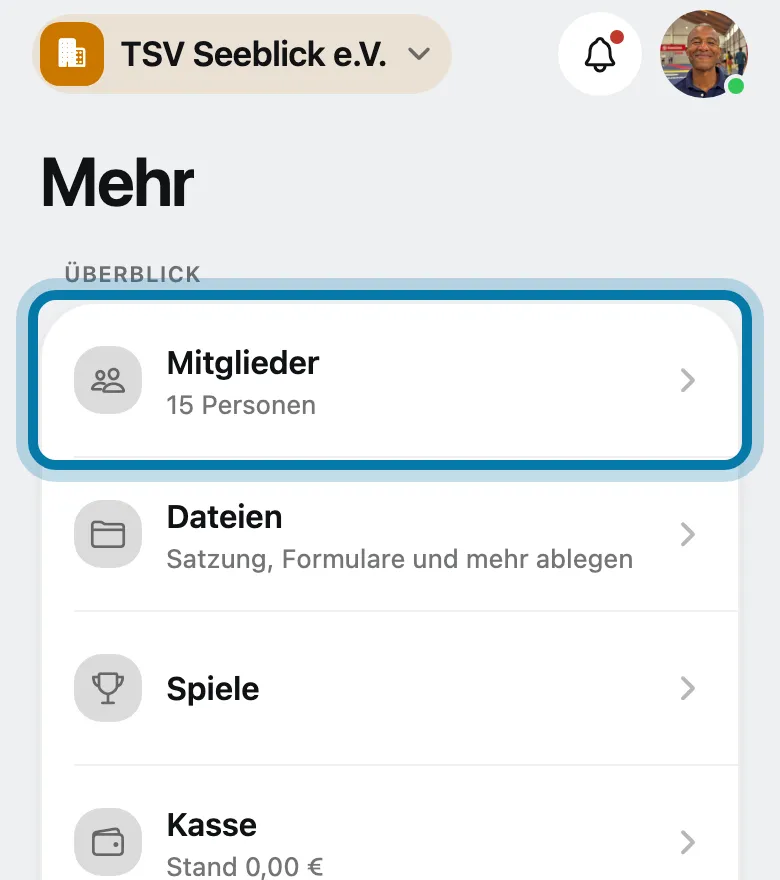 Tippe auf Mitglieder.