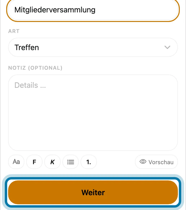 Tippe auf Weiter.