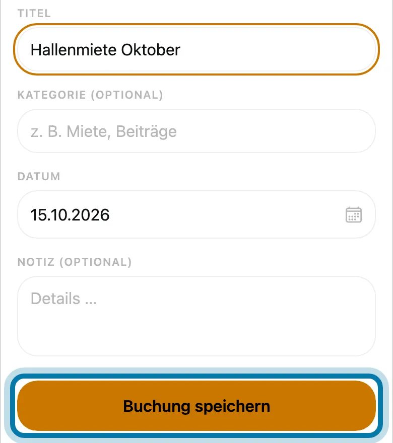 Tippe auf Buchung speichern.